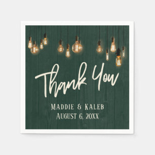 Thank You Dark Green Rustic Wood w/ Edison Lights Napkin