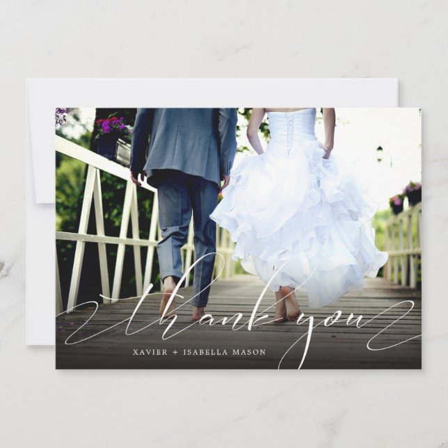 Thank You Delicate Script Photo Thank You Card (Front)