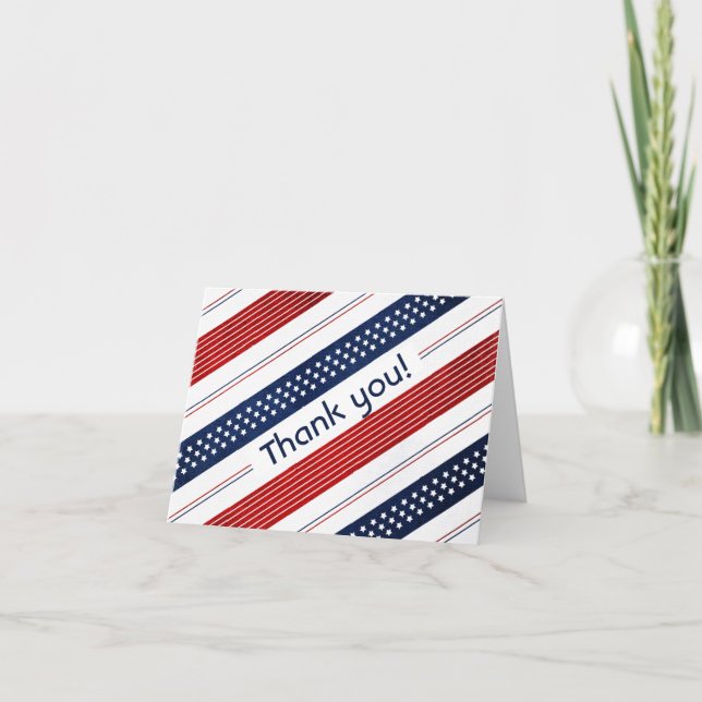 Thank You - Diagonal Stars & Stripes Pattern Card (Front)