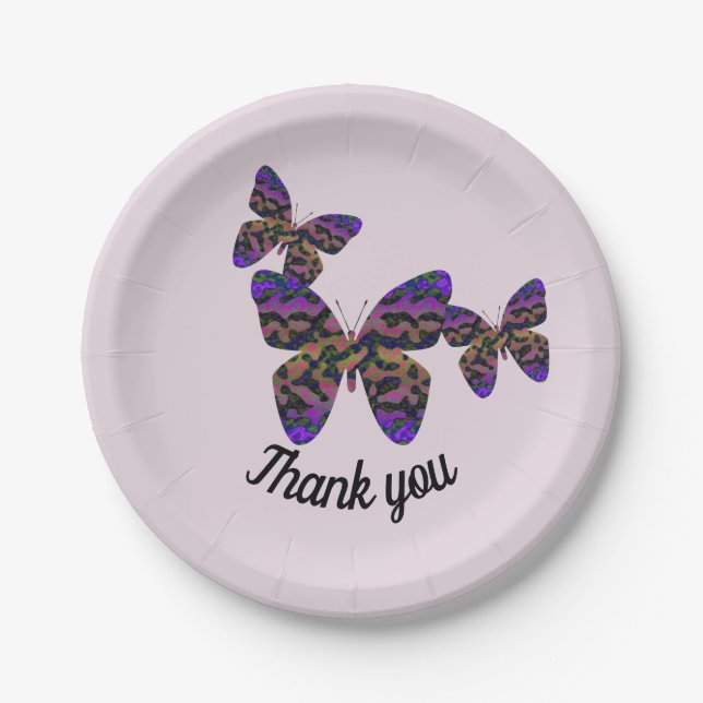 Thank You Dinner Colourful Butterflies Appreciatio Paper Plate (Front)
