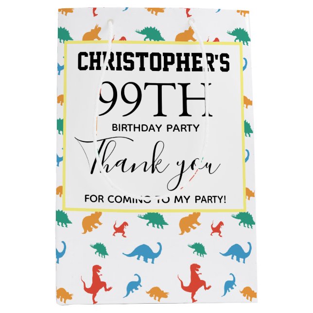 Thank you Dinosaur 1st Birthday Colourful Jurassic Medium Gift Bag (Front)