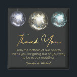 thank you disco balls black golden wedding  magnet<br><div class="desc">background deco by freepik.com
stylish three disco balls: blue,  yellow,  pink and purple ,  gold black background thank you magnet with message.</div>