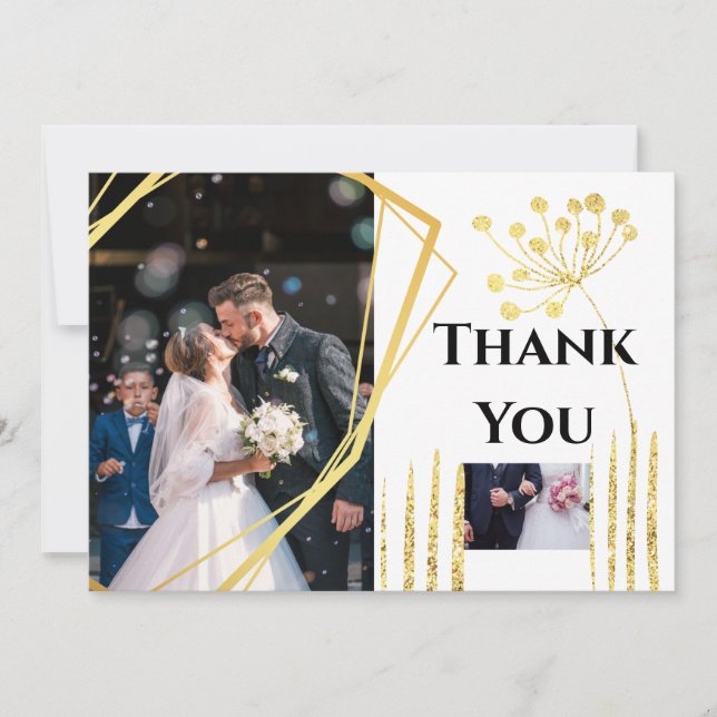 Thank you DIY 2 photo gold geometric wedding chic (Front)