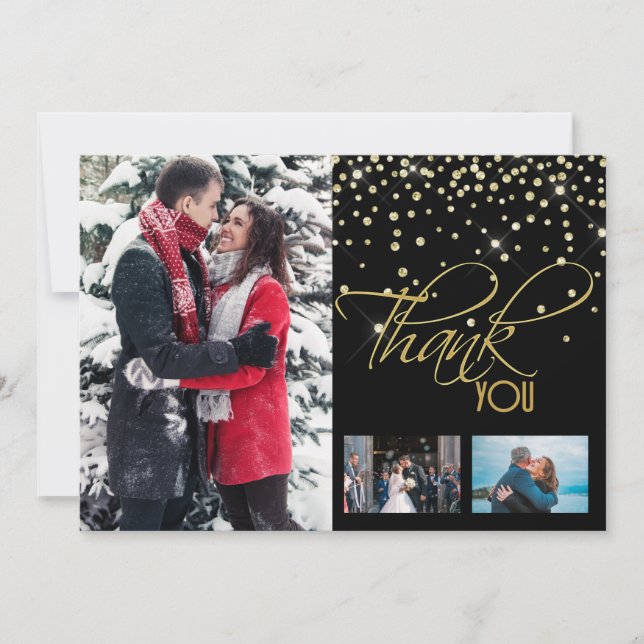 Thank you DIY 3 photo gold black glitter sparkle (Front)