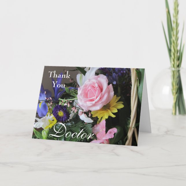 Thank You Doctor-Pink Rose Bouquet in Basket (Front)
