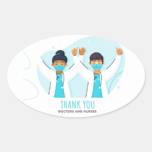 Thank You Doctors and Nurses Oval Sticker