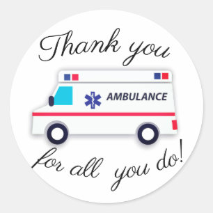 Thank you doctors nurses medical ambulance classic round sticker