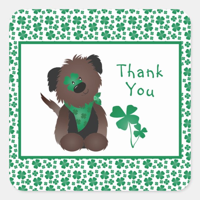 Thank You Dog Shamrock Green Square Sticker (Front)