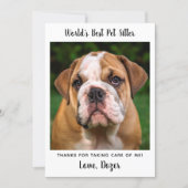 Thank You Dog Sitter Simple Cute Custom Pet Photo Card (Front)