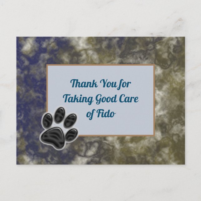 Thank You Dog Walker Gold Blue Abstract Pet Sitter Postcard (Front)