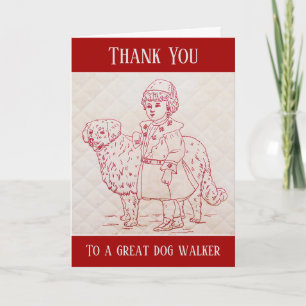 Thank You Dog Walker Vintage Embroidery of Dog Card