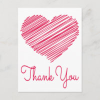 Thank You Doodle Heart Red / Pink Postcard