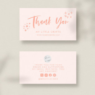 Thank You Doodle Stars Peach Small Business  Card