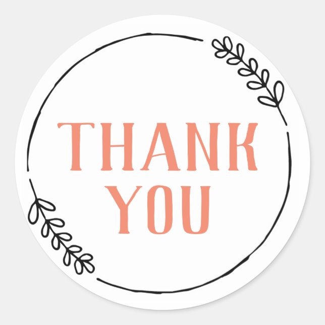 Thank You Doodle Wreath Classic Round Sticker (Front)