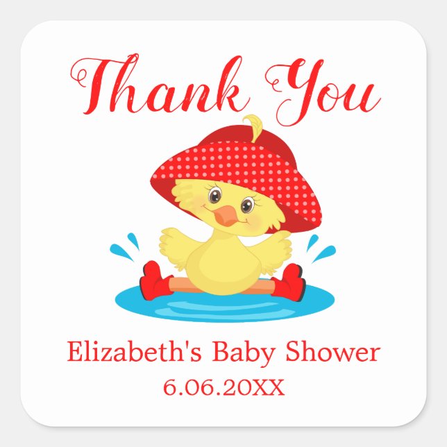 Thank You Duck Baby Shower Square Sticker (Front)
