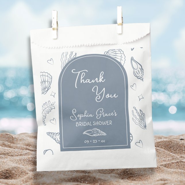 Thank You Dusty Blue Seashells Doodles  Favour Bag (Creator Uploaded)