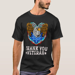 Thank You Eagle American Flag Heart Memorial Day V T-Shirt
