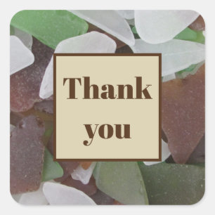 Thank You Earth Tone Sea Glass Photo Appreciation Square Sticker