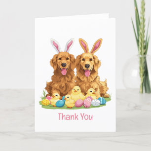 Thank You Easter Golden Retriever Dogs Bunny Ears Card