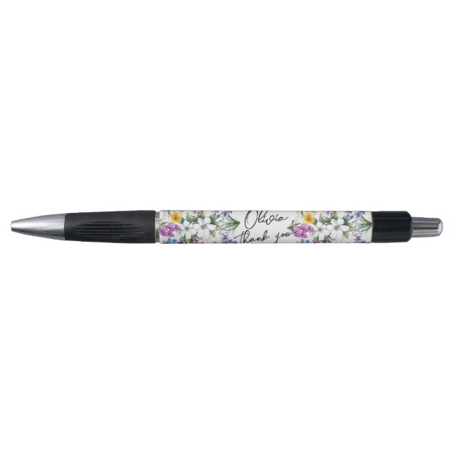  "Thank you!" Editable Slogan & Name Flower Pen (Front)