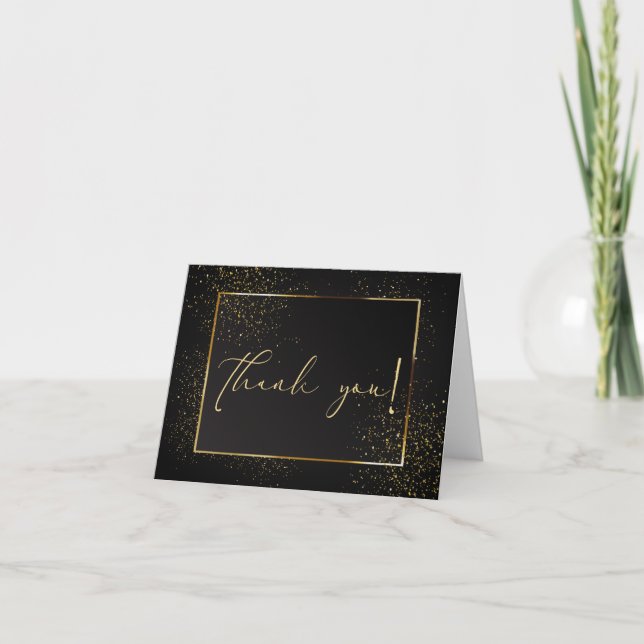 THANK YOU | Elegant Black and Gold Glitter Card (Front)