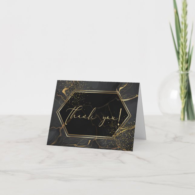 THANK YOU | Elegant Black and Gold Marble Card (Front)