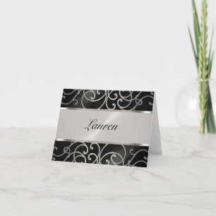 Thank You Elegant Black and Silver Filigree Note Card