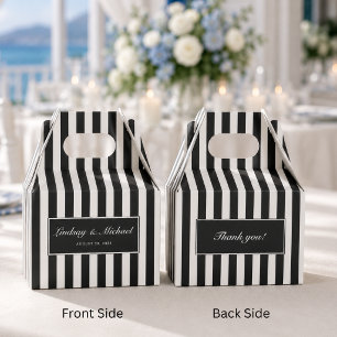 Thank You! Elegant Black Stripes Monogram Wedding  Favor Box