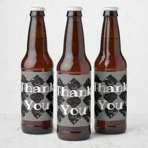 Thank You Elegant Black White Marbled Diamonds Beer Bottle Label