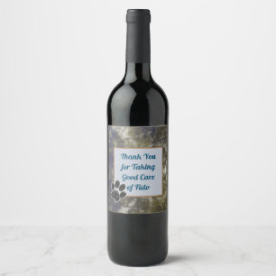 Thank You Elegant Blue Gold Pet Sitter Dog Walker Wine Label
