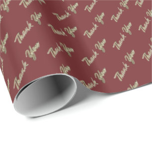 Thank You Elegant Burgundy Gold Typography Pattern Wrapping Paper
