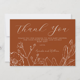 Thank You Elegant Burnt Orange Botanical Leaves  Card