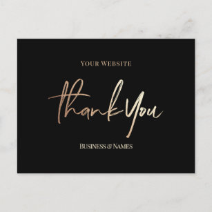 Thank You Elegant Faux Gold Foil Black Business Postcard