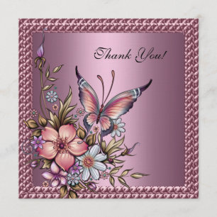 Thank you Elegant Floral Butterfly Pink