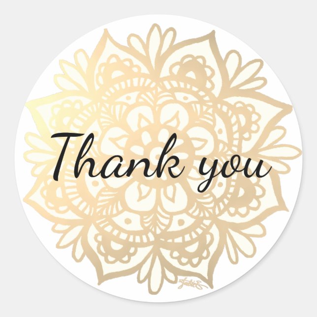 Thank You Elegant Gold Mandala Flower Classic Round Sticker (Front)