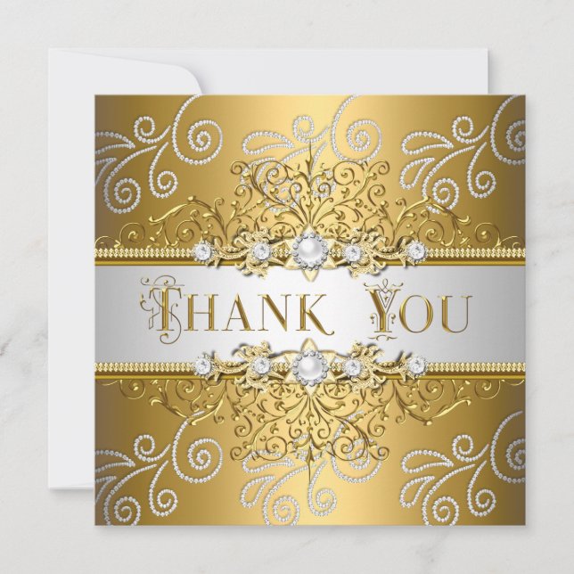 Thank You Elegant Gold Silver Lace Diamond Card (Front)