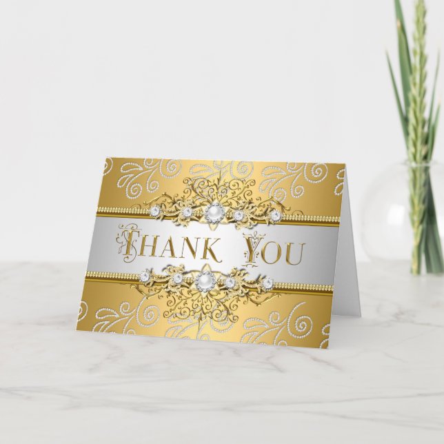 Thank You Elegant Gold Silver lace Diamond Overlay Card (Front)