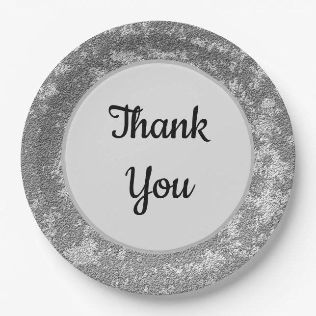 Thank You Elegant Grey White Marbled Appreciation Paper Plate (Front)