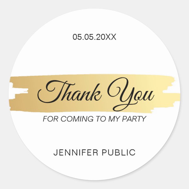 Thank You Elegant Hand Script Gold Template Classic Round Sticker (Front)