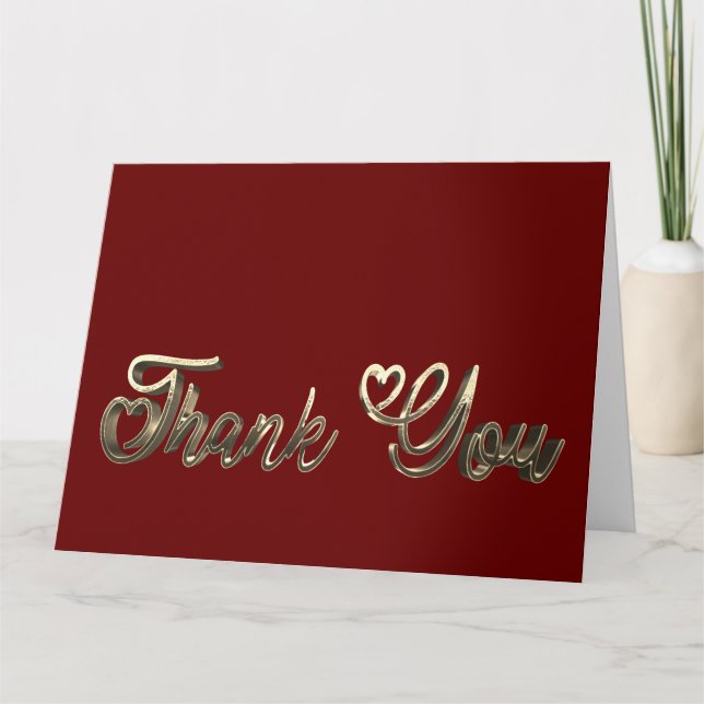 Thank You Elegant Hearts Gold Handwriting Red Card (Front)