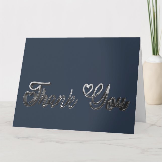 Thank You Elegant Hearts Silver Handwriting Script (Front)