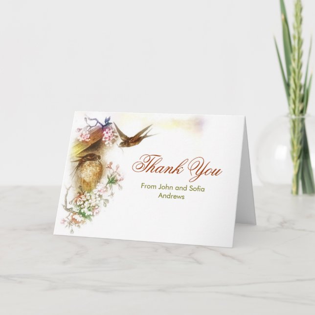 thank you elegant love birds wedding card (Front)