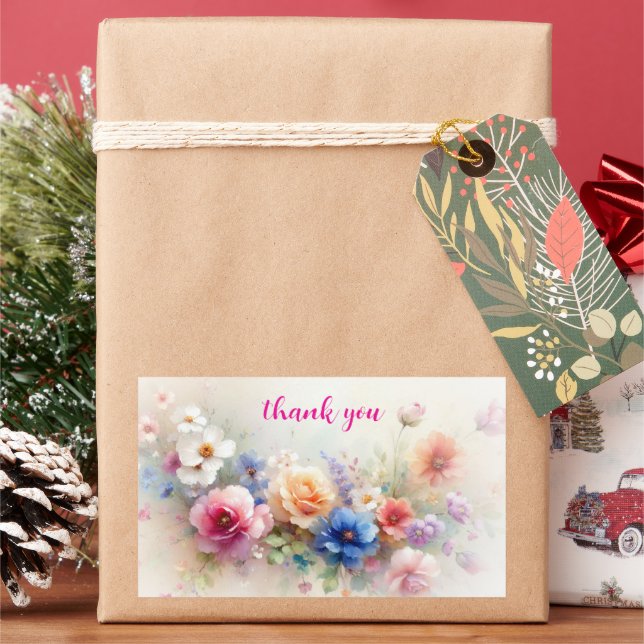 Thank You Elegant Modern Aquarell Flowers Art Sticker (Holiday)