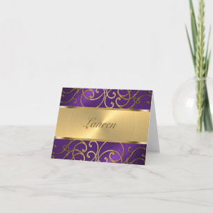 Thank You Elegant Purple and Gold Filigree Note Card