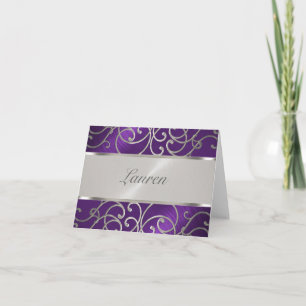 Thank You Elegant Purple and Silver Filigree Note Card
