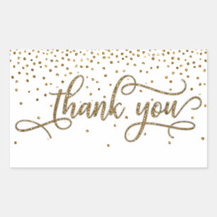 Thank You Elegant Script, Gold Glitter & Confetti Sticker