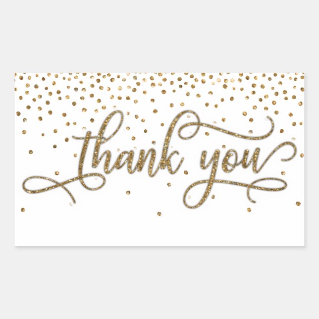 Thank You Elegant Script, Gold Glitter & Confetti Sticker (Front)