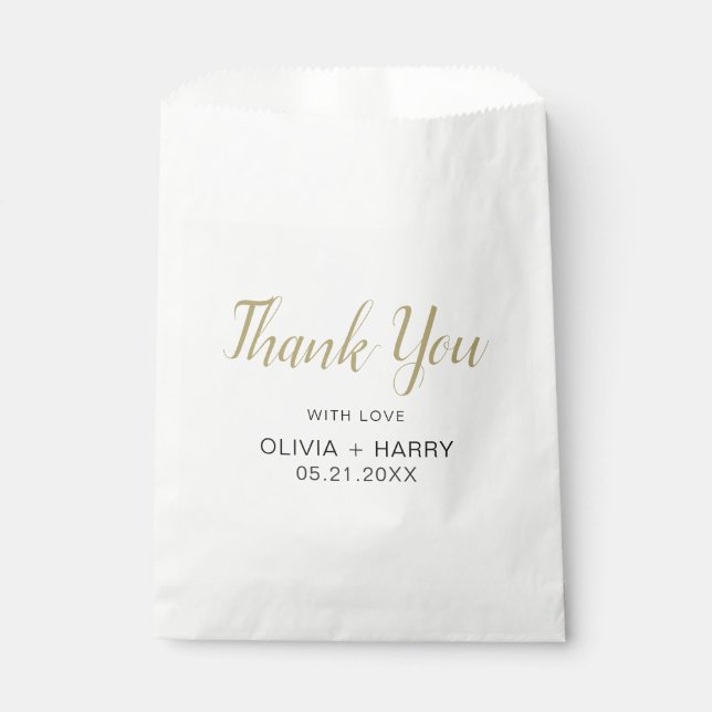 Thank You Elegant Script Modern White Wedding  Favour Bag (Front)
