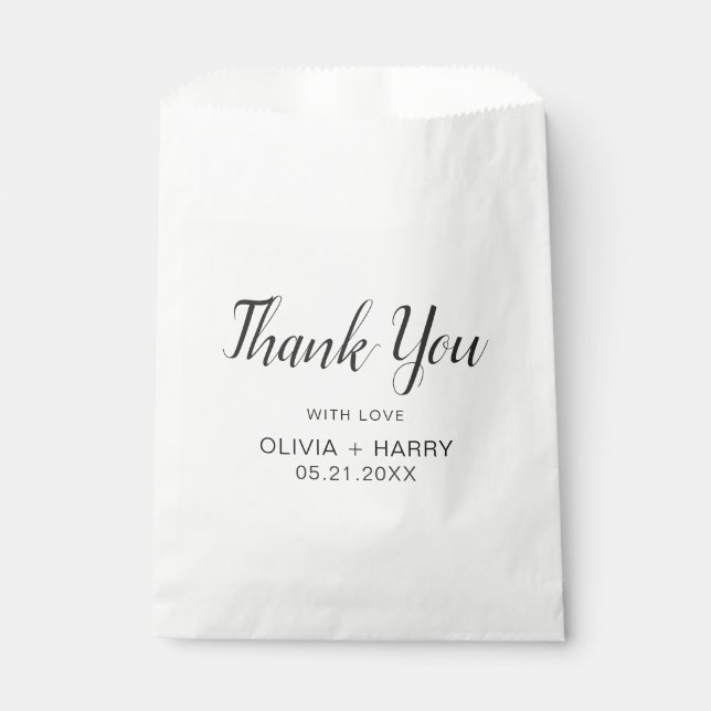Thank You Elegant Script Modern White Wedding  Favour Bag (Front)