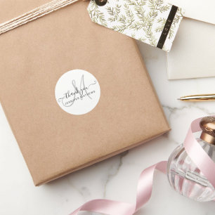 Thank You Elegant Typography Chic Black White Classic Round Sticker